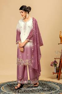 Ensemble de costume palazzo Georgette pour femme, deux tons, brodé de sequins, kurta, dupatta à séchage rapide, tenue festive indienne et pakistanaise - Product Image 4