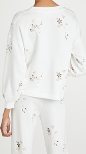 Conjunto Deportivo de Mujer, Blanco, con Bordado Floral, Manga Larga, Cuello Redondo, Pantalones con Cordón, Corte Holgado, Informal, de Algodón, para Primavera - Product Image 3