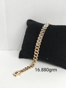 22K <b>Solid</b> <b>Gold</b> Cuban Link Bracelet for Men Luxury Stone Studded <b>Gold</b> Chain Kada Designer Male Wristband Jewelry 16.88g - Product Image 3
