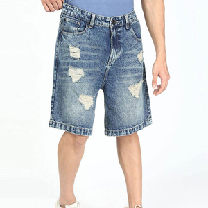 Pantalones Cortos de Mezclilla Rotos para Hombre, Cintura Media, Estilo Casual Lavado, de Algodón, Estilo Urbano, con Cierre de Botones - Product Image 4