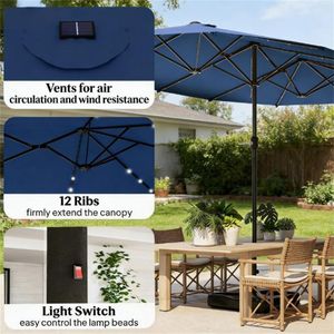 Ombrellone da Giardino Blu Navy con Base Solare per Esterni - Product Image 2