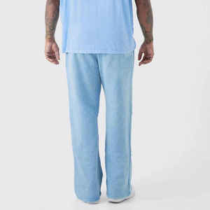 <b>Men</b> Straight Casual Canvas <b>Pants</b> Dark Mid Elastic Waist 100% Cotton Breathable Midweight Knitted <b>Summer</b> Wear - Product Image 4