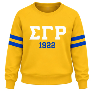 <b>Yellow</b> Women's Crew Neck Sweatshirt White Greek Letter 1922 Graphic Blue Double Sleeve Stripes Long Sleeve Casual Collegiate <b>Top</b> - Product Image 1