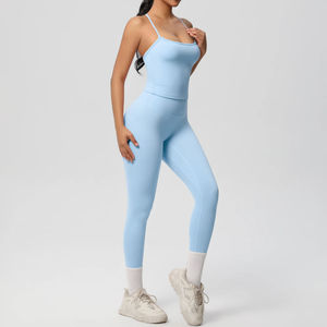 Ensemble de yoga léger pour femmes, best-seller, logo personnalisé, nouveau design, manches longues, cordon de serrage à la taille, leggings de yoga à taille élastique - Product Image 1