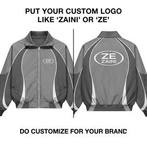 Premium 120 GSM Polyester Canvas Waterproof Windproof Breathable Windbreaker Jacket Grey White Piping <b>Covered</b> <b>Button</b> Curved - Product Image 1