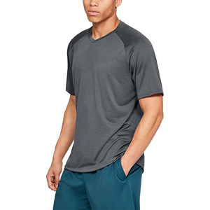 T-shirt pour homme à col en V et manches raglan, couleur unie, tissu jersey à séchage rapide, coupe classique, vêtements décontractés, gris - Product Image 4