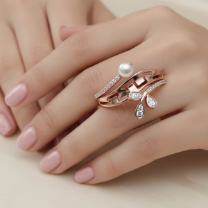 Anillo Moderno Geométrico de Oro Rosa con Perla y Diamantes Pavé, Certificado IGI, para Compromiso y Boda Hindú, Regalo para Mujer - Product Image 4
