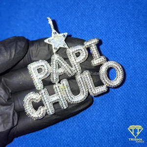 Pendentif personnalisé « Papi Chulo » serti de diamants Moissanite, collier Hip Hop, bijoux - Product Image 1