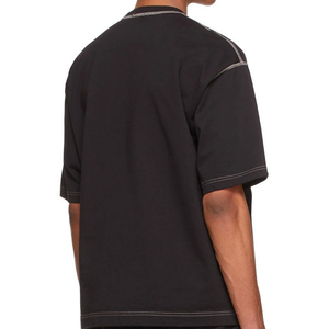 Conjunto de Camiseta Negra de Algodón para Hombre, Cuello Redondo, Color Sólido, Diseño con Bolsillo, Logotipo en Contraste en la Parte Delantera, Ropa Casual de Verano, Pantalones Cortos de Tela Tejida - Product Image 2