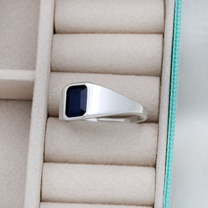 925 Sterling <b>Silver</b> Natural Blue Sapphire <b>Ring</b> Bezel Set <b>Emerald</b> Cut Gemstone Classic Style Unisex Everyday Wear Jewelry - Product Image 4