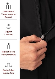 Veste de chef noire à manches courtes pour homme, fermeture à boutons, 100 % polyester, uniforme de restaurant et de bar, tissu tissé - Product Image 5