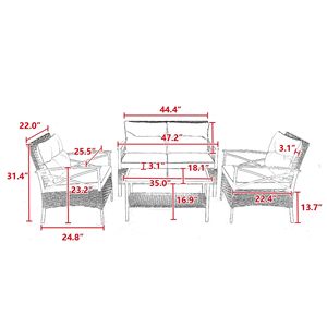 Set divano componibile da giardino con 4 pezzi Set da pranzo e conversazione da esterno cuscini per divano in vimini in vimini - Product Image 3
