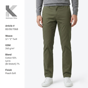 Pantalones Chinos Elásticos para Hombre, 260GSM, Algodón y Spandex, Sarga 3/1, Corte Slim Fit, Fabricante y Proveedor OEM ODM - Product Image 2
