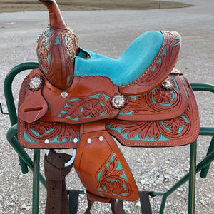 Silla de montar western de cuero genuino |   Silla de montar clásica para caballos de vaquería |   Equipo Ecuestre de Primera Calidad | - Product Image 1