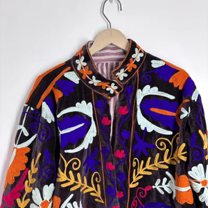 Handcrafted Velvet Suzani Bomber <b>Jacket</b> <b>Reversible</b> Vintage Boho Short Coat Colorful Embroidered Floral Pattern All Seasons - Product Image 3