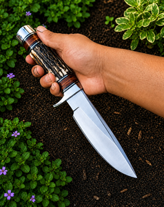 Cuchillo Bowie Estilo Randall Hecho a Mano |   Cuchillo con mango de cuerno, hoja de acero inoxidable y guardacuchillo de latón |   Cuchillo de hoja fija |   Cuchillo único | - Product Image 4