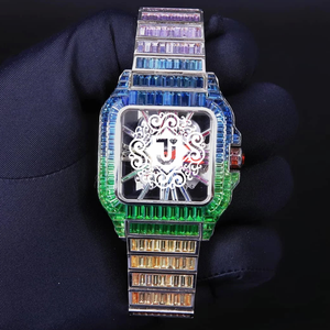 Montre de luxe en acier inoxydable avec quartz et diamants Moissanite VVS glacés, cadran analogique argenté avec pierres précieuses arc-en-ciel, mouvement ETA, date automatique, 41 mm - Product Image 6