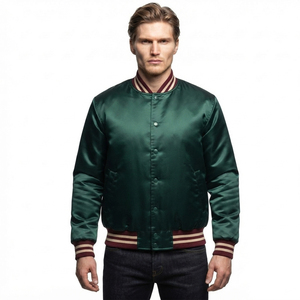 Chaqueta Bomber de Satén para Hombre al por Mayor, Chaqueta Varsity de Invierno con Cuello a Rayas, Abrigo de Béisbol con Botones y Exterior de Poliéster para Hombre - Product Image 1