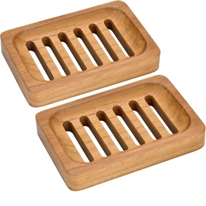 Natural <b>Bamboo</b> <b>Soap</b> <b>Dish</b> Self Draining <b>Soap</b> Holder Rectangle Wooden <b>Soap</b> Tray Bathroom Sink Shower - Product Image 2