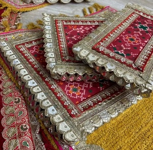 <b>Silk</b> <b>Red</b> Decorative Prayer Mats for Home Temple and Spiritual Ceremonies Handcrafted Velvet Embroidery Border Pooja Aasan - Product Image 1