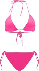 Custom Logo Women's Pink Two Piece Bikini Set Triangle Top Tie Side Bottom Halter Lace Up Swimwear Solid Color Swimwear - Product Image 5