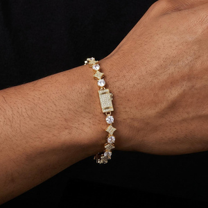 Luxury Gold Star Tennis Bracelet Men <b>Iced</b> <b>Out</b> CZ Round Cut <b>Chain</b> Link Custom Clasp Hip Hop Bracelets for Men - Product Image 3