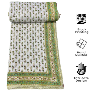 Colcha de Algodón Reversible con Estampado Floral Hecho a Mano en Jaipur, Estilo Vintage Boho para Cama Individual, Relleno de Algodón Duradero - Product Image 2