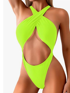 Maillot de bain une pièce sexy à bretelles croisées et découpes pour femme - Tenue de plage estivale - Product Image 4