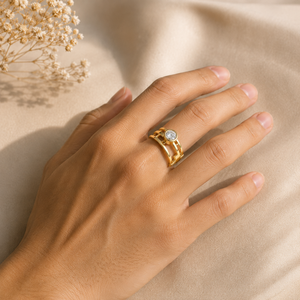 9KT Gold <b>Mens</b> Solitaire <b>Ring</b> <b>with</b> Round Cut Clear <b>Stone</b> Geometric Open Band Luxury Statement Wedding Jewelry - Product Image 2