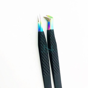 Black Powder Coated Color And Multi Plasma Tip Eyelash Tweezer With Fiber Tip 2 Different Point / Black Card <b>Box</b> Packing <b>File</b> - Product Image 5