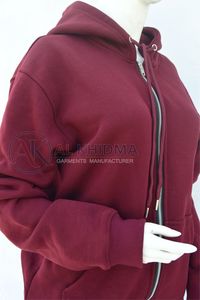 Sudadera con Capucha para Mujer, Gruesa, Transpirable, Ecológica, de Algodón Orgánico, Color Borgoña, con Cierre, OEM ODM, Casual - Product Image 3