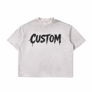 T-shirt <span class=keywords><strong>Homme</strong></span> Noir Streetwear Personnalisé Effet Délavé Col Rond Côtelé Coupe Ample et Épaisse - Product Image 1