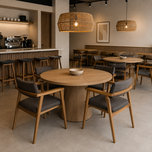 ชุดโต๊ะอาหารไม้เนื้อแข็งทรงกลมสุดหรู พร้อมเก้าอี้หุ้มเบาะ สำหรับร้านอาหาร คาเฟ่ โรงแรม และบ้าน - Product Image 1