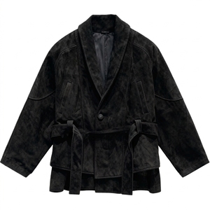 Men <b>Suede</b> Style <b>Belted</b> Jacket Warm Casual Long Sleeve Outerwear Custom Wholesale Clothing Manufacturer - Product Image 6