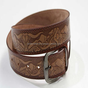 Cinturón de herramientas de cuero occidental vintage con relieve floral tallado a mano hebilla marrón exquisita tamaño personalizado hecho en cinturón de herramientas de la India - Product Image 6