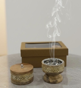 Quemador de Incienso Mubkhar de Madera Hecho a Mano, Porta Incienso Aromático Tradicional Árabe con Caja de Regalo - Product Image 3