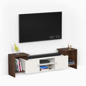 Meuble TV en bois d'ingénierie optimisé, style minimaliste, avec étagères pour livres et présentoir décoratif, pour chambre à coucher - Product Image 6