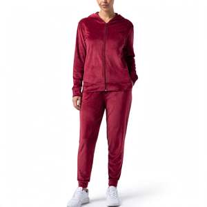 Conjunto de chándal de terciopelo con capucha y cremallera, dos piezas, para correr, informal, para estar en casa, chaqueta deportiva de spandex/algodón, pantalones largos - Product Image 2