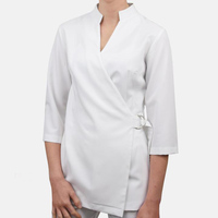 Baju Tunik Salon Kecantikan Unisex Model Wrap, Seragam Tata Rambut, Seragam Perawat Rumah Sakit, 65% Poliester 35% Katun, Bahan Bernapas