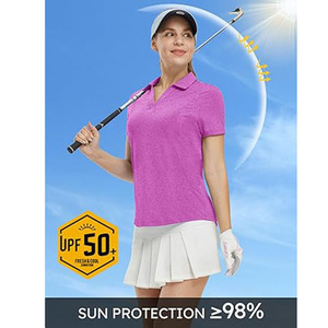 <b>Womens</b> Blue Solid Polyester/Cotton Front Logo Sports Golf <b>Top</b> Quick Dry Breathable Anti-Wrinkle Anti-Pilling <b>Compressed</b> Athletic - Product Image 4