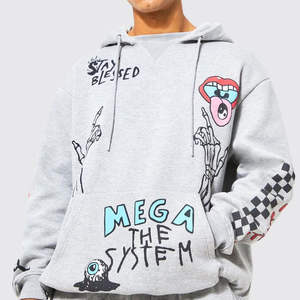 Conjunto deportivo informal para hombre con sudadera con capucha y pantalones de chándal con estampado gráfico de dibujos animados en gris - Product Image 5