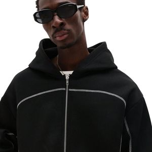 Sudadera con capucha de manga larga para hombre, con cremallera, 450GSM, forro polar grueso, diseño oversize, logotipo personalizado bordado, ribete en contraste - Product Image 6