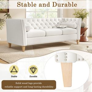 Elegante Divano a 3 Posti Transizionale per Soggiorno, Comodo Divano con Braccioli Svasati, Finiture con Borchie e Gambe in Legno Massello - Product Image 6