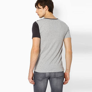 <b>Mens</b> Color Block Asymmetric Diagonal Panel Grey Black Short Sleeve Cotton T-<b>Shirt</b> Custom Logo OEM ODM Wholesale Apparel - Product Image 4