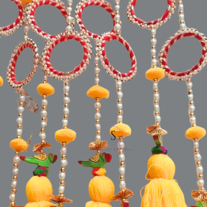 สินค้ามาใหม่ปี 2026 ผ้าห้อยตกแต่งสีเหลืองลาย Gotta Patti พร้อมฉากหลัง งานแฮนด์เมดสำหรับตกแต่งงานแต่งงาน - Product Image 3