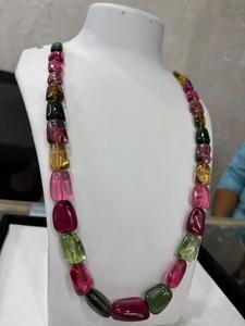 Collier en pierres synthétiques tourmaline bio-couleur, perles en forme de pépites - Product Image 2