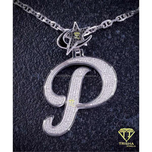 Collar con colgante de letra P estilo Hip Hop con micro pavé de moissanita, plata 925, certificado GIA, dijes de luna y estrella, joyería al por mayor - Product Image 5