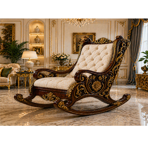 Sillón mecedora de madera de lujo y estilo real, tallado a mano, con acabado dorado, estilo Maharaja, exclusivo para venta al por mayor. - Product Image 1