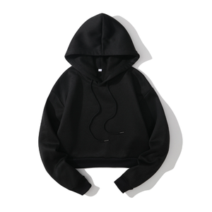Women's Solid Color Short <b>Crop</b> Hoodie <b>Long</b> <b>Sleeve</b> Casual Hooded Sweatshirt 100% Cotton Knitted Breathable Autumn Wear - Product Image 3