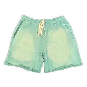 Shorts en maille pour homme, 100% polyester, en molleton uni, effet délavé soleil et délavé à la pierre, avec impression en relief et sérigraphie personnalisée, style vintage 3D - Product Image 3